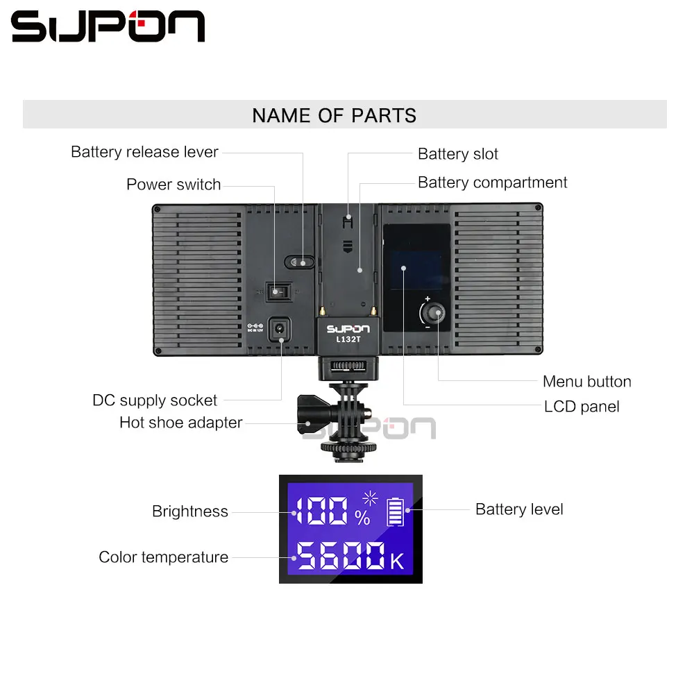 Supon L132T ЖК дисплей двухцветный Диммируемый тонкий портативный ручной DSLR видео