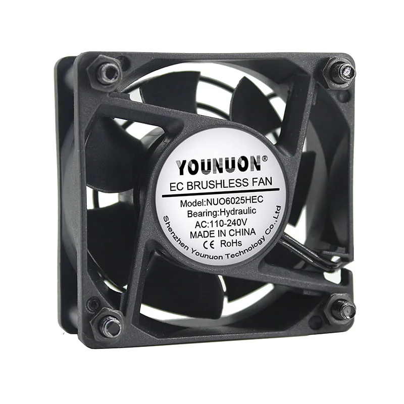 YOUNUON Hydraulic Bearing 6025 60mm 6CM 60x60x25mm EC Brushless Fan AC 110V 115V 120V 220V 240V Axial Fan With Srwes Fan Grills