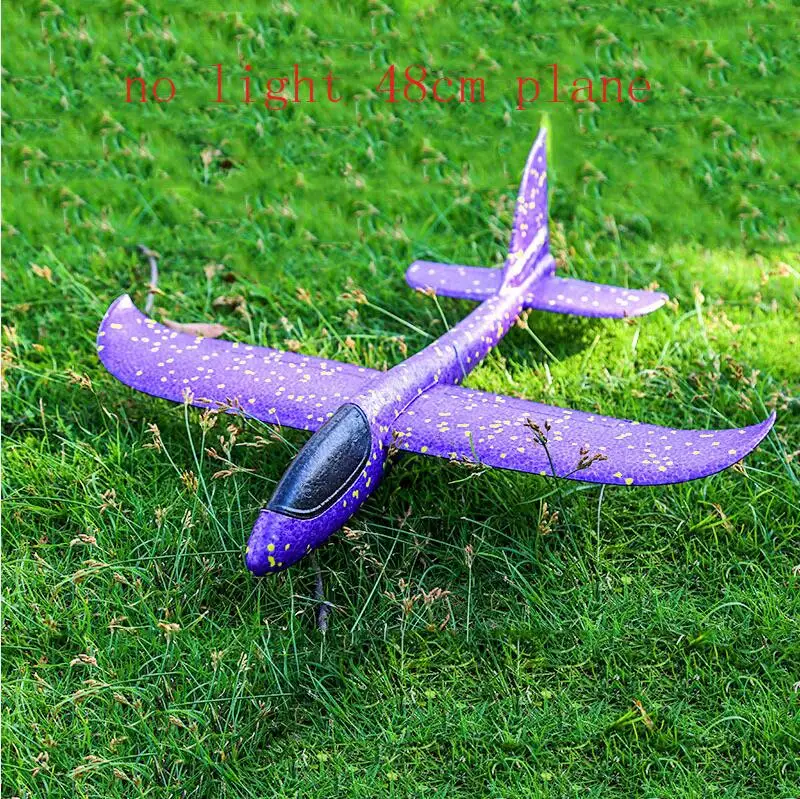 48 см большой хорошее качество светодиодный ручной запуск метательный самолет планерный самолет инерционная пена EPP игрушка детская модель самолета для отдыха на открытом воздухе - Цвет: no light purple