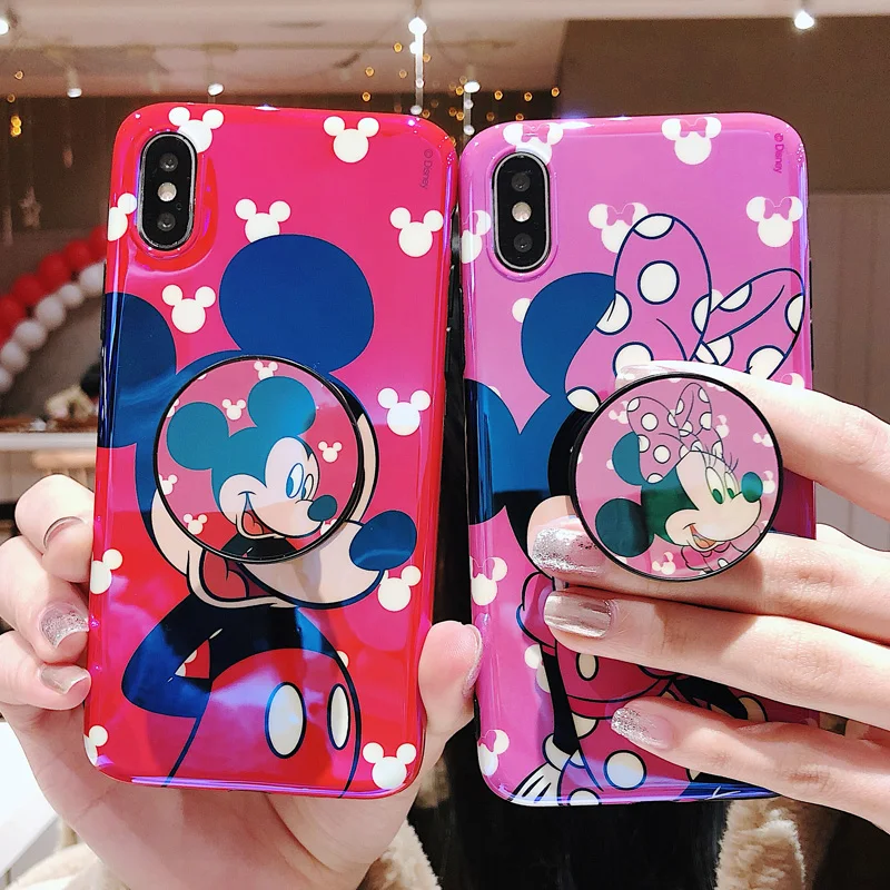 

For iPhone XS max XR X mickey minnie case, toy story soft back cover For iPhone 8plus 8 7P 6 6S 6P stitch case + airbag Stander