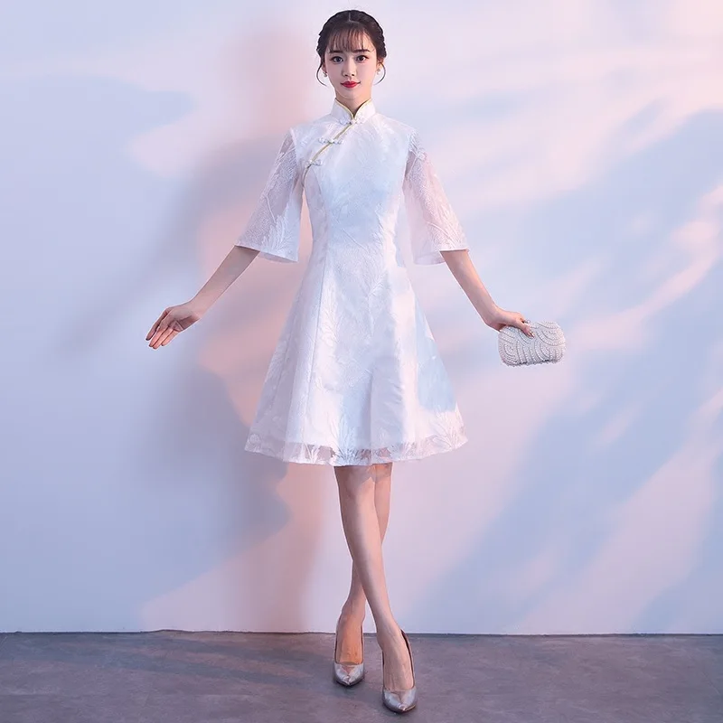 

White Floral Wedding Party Dress Women Qipao Chinese Vintage Button Satin Vestidose Summer New A-line Big Size 3XL Cheongsam