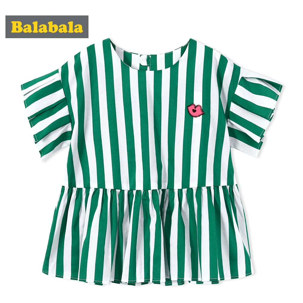 

Balabala 2018 summer Children's clothing girls fashion half Sleeve shirts cute stripe blouse enfant Clothing Children shirt