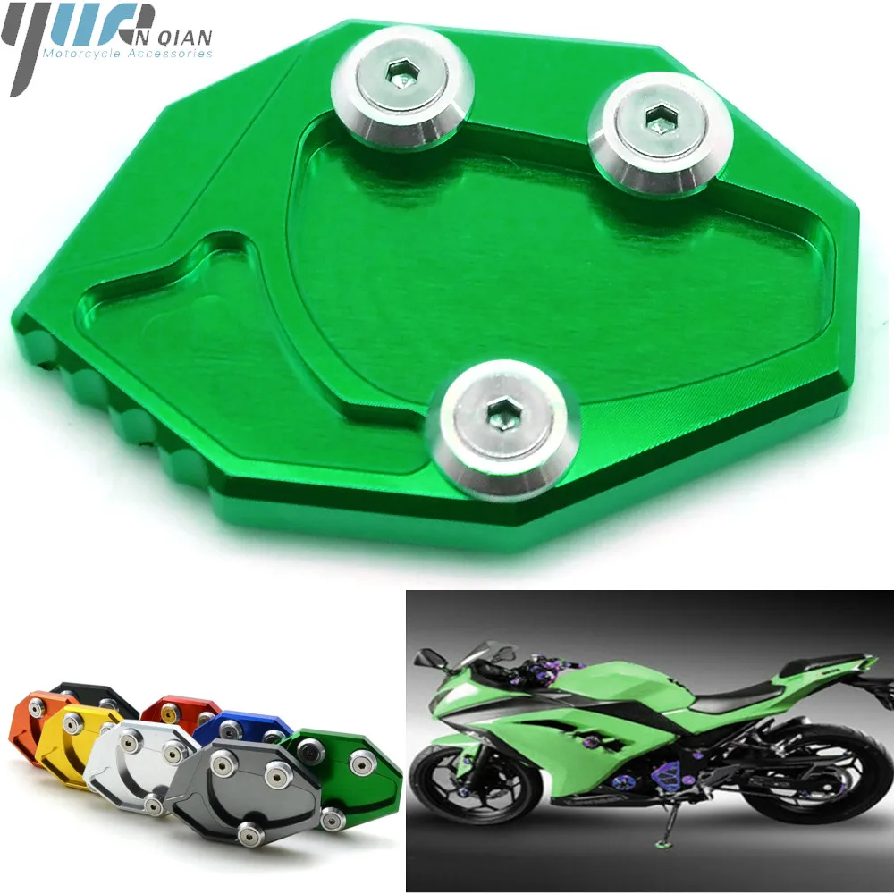 CNC Aluminum Motorcycle Kickstand Sidestand Side Stand Enlargement Plate Pad For kawasaki ninja650 er6n/er6f ninja250 ninja300