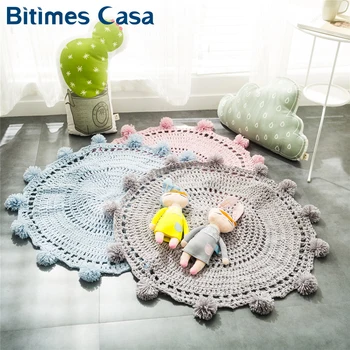 

Solid Color Indoor Floor Blanket For Bedroom Living Room Knitted 100% Acrylic Non-toxic Seat Cushion Teenage Favored Blanket Mat