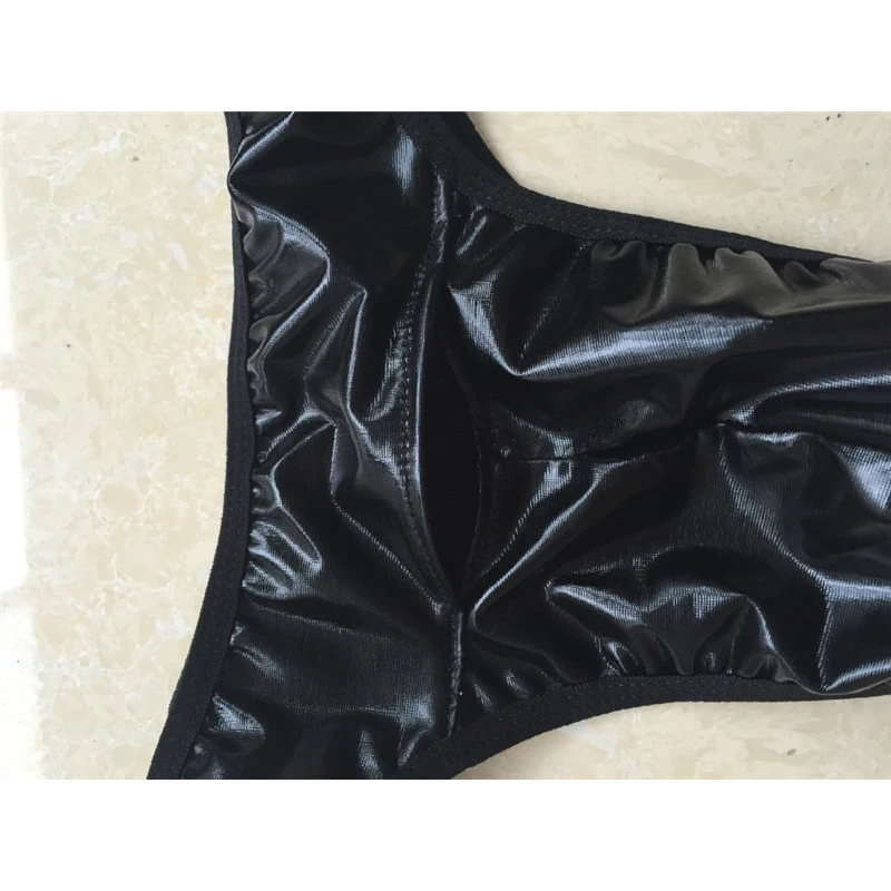 Retail Black Panties & Briefs For Male Sexy Elastic Faux Leather Latex Underwear Low Waist Gay Men Jockstrap Panties Lingerie
