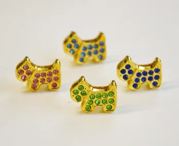 

Free Shipping, 50PCS 8MM Mixed Color Rhinestone Dog Slide Charms Gold Beads Fit 8mm Pet Name Belts Bracelets, CCOR