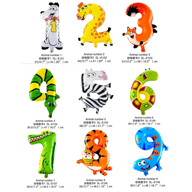 1 шт 16 дюймов животные 0-9 номер фольги шары джунгли для вечеринки в стиле сафари украшения из фольги животные шар День Рождения Декор для детей