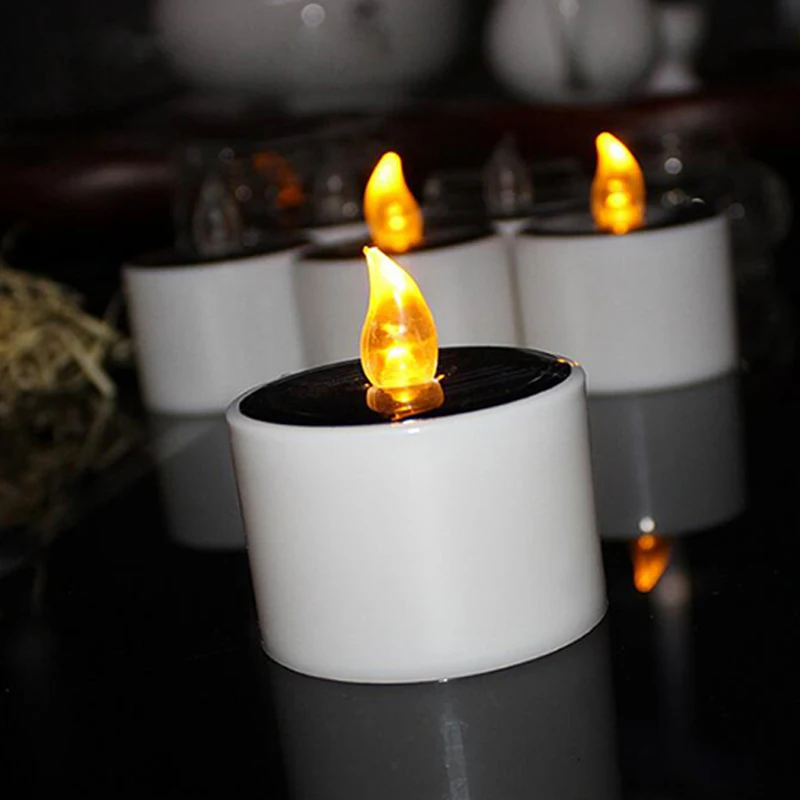 Cylindrical Led Solar Light Candle Yellow Flicker Tea Lamp Light Candle Yellow Flicker Tea