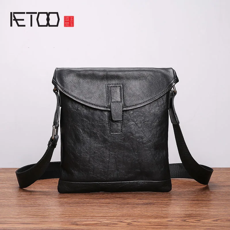 

AETOO Leather men's bag shoulder bag men's leather vertical section business casual first layer cowhide men's diagonal bag tide