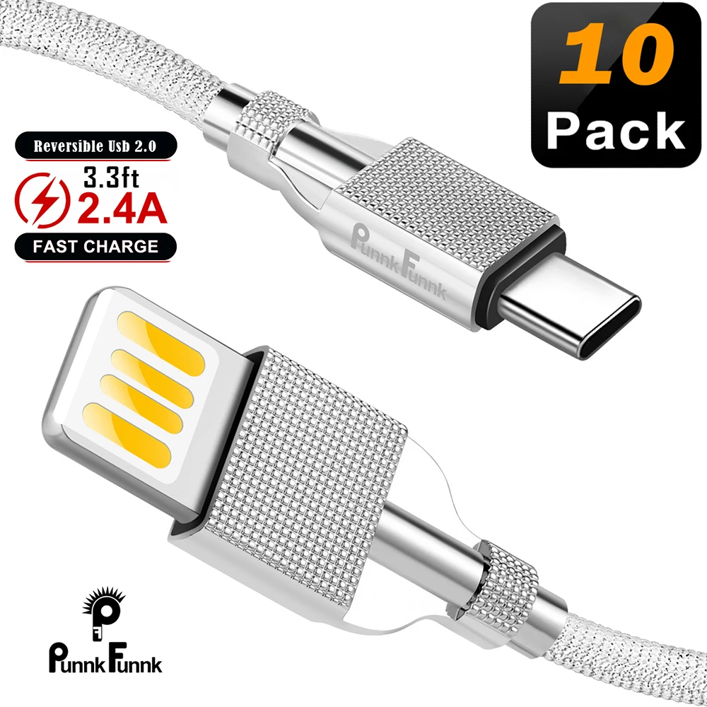 

PunnkFunnk Reversible USB Type C Cable,wholesale luxury 2.4A Charger Nylon Braided USB C Cable for samsung galaxy s10 s9 s8 V30