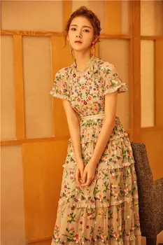 

2020New style off white Mesh Couture fashion fabric,heavy embroidered tulle lace fabric with colorful flowers by the yard