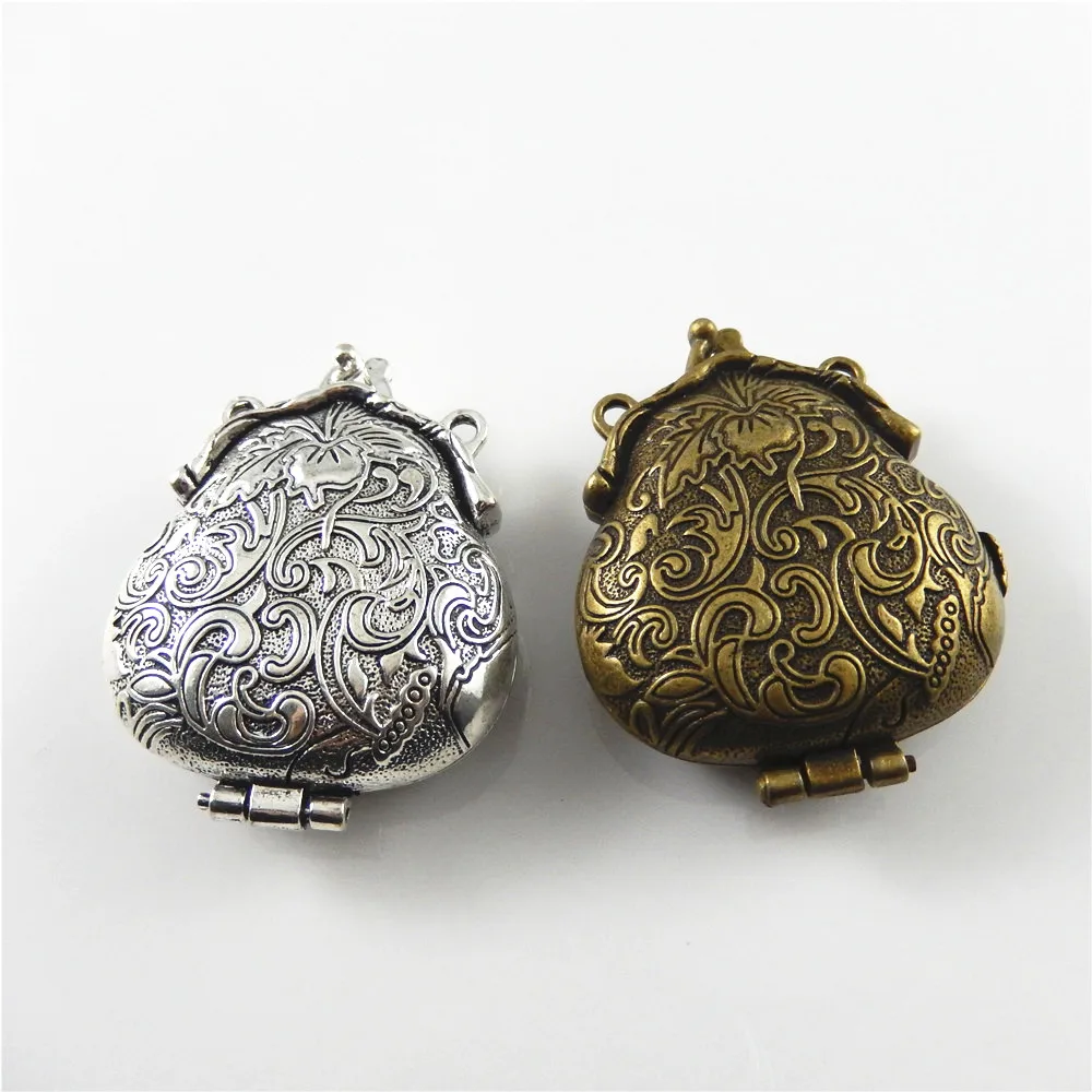 2piece)Mix Antique Silver Bronze Tone Ancient Purse Locket Alloy Charm Pendants 54*44mm OpenClose Top Jewelry Lover Gift 52609