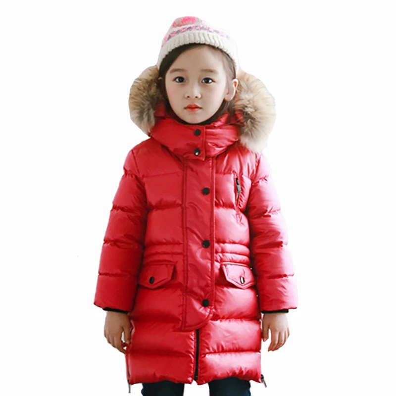 

Winter Girls Coat Children Parkas Clothes Kid Fur Collar Long Zipper Turtlenck Warm Outerwear for 4y-12y