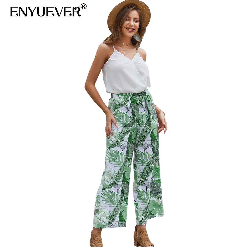 

Enyuever Two Piece Set Womens Sets Summer Beach Bohemian Boho Sets Print Spaghetti Strap Casual Crop Tank Top Wide Leg Panties