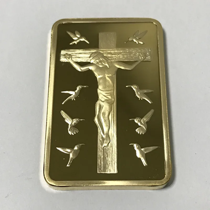 2 pcs The Jesus handed on corss Ten Commandents coin 1 OZ 24K gold plated ingot badge 50 mm x 28 mm home decoration bars