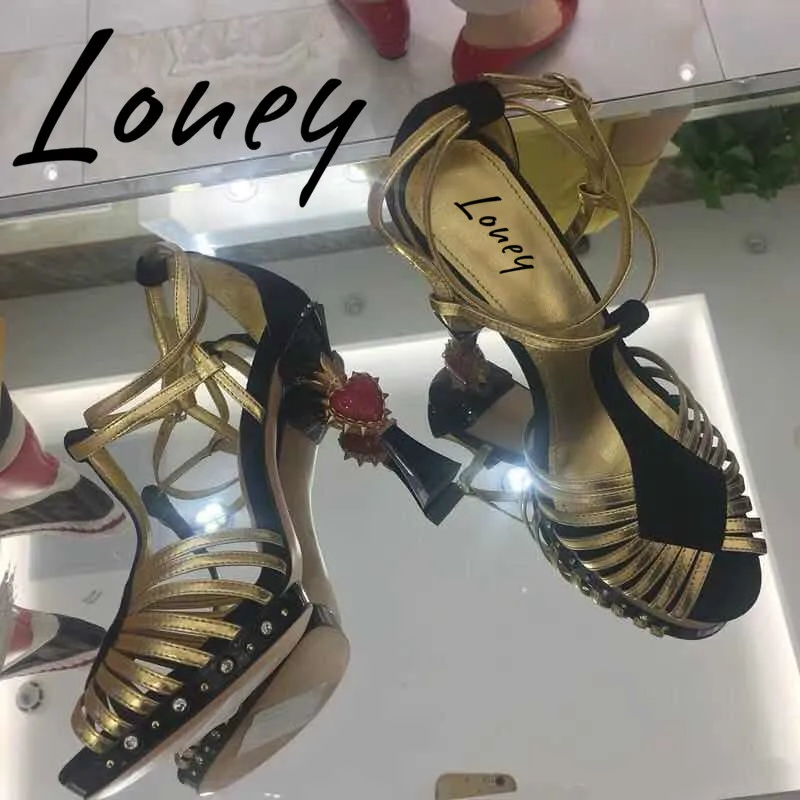 

Loney New Spring Summer Heart Shaped High Heel Sandals Sexy Open Toe Buckle Strap Women Pumps Shoes Women Weddinng Shoes