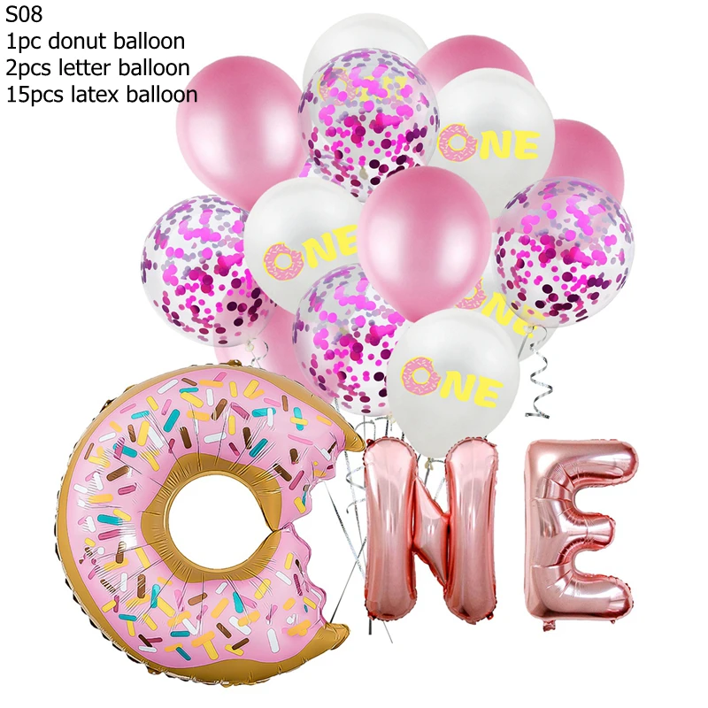 Милый Шарик из фольги для пончика, Детские воздушные шары для первого дня рождения с конфетти, воздушные шары для душа для детей 1 год, товары для украшения 8z - Цвет: S08