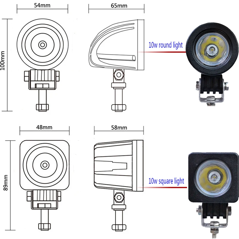 2x10 Вт светодиодный рабочий светильник, квадратная круглая лампа для вождения, точечный прожектор, 2 дюйма, 12 В, для автомобиля, для внедорожника, вездехода, 4X4WD, для внедорожника, мотоцикла, грузовика, головной светильник