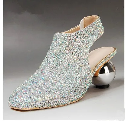 Low heeled sandals rhinestone 2015 summer font b woman b font wedding crystal shoes thick strange