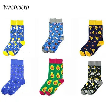

[WPLOIKJD]Creative Street Food Harajuku Socks Men Cotton Happy Weeding Funny Socks Novelty Jacquard Pizza/Avocado Meias Sokken