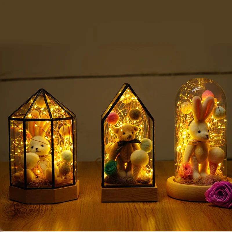 Glass Domes Display Cloche LED Night Lamp Table Light for Christmas