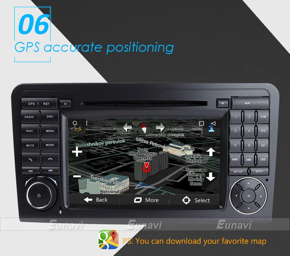 Top Eunavi Android 7.1 WiFi GPS Navi Quad Core Blotooth Stereo Car DVD Player For Benz ML CLASS W164 ML300 ML350 ML450 ML500 12