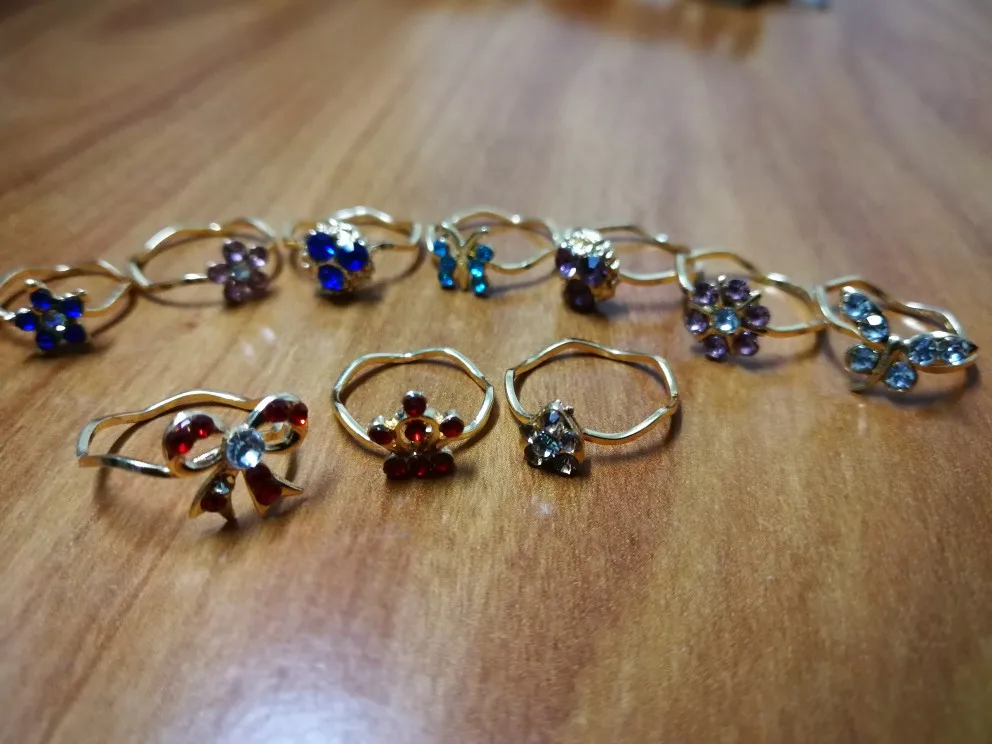 AOMU Wholesale 10pcs Cartoon Cat Flower Jewelry Lots Mixed Lovely Girls boys Princess Crystal Rhinestone Kids Children's Rings