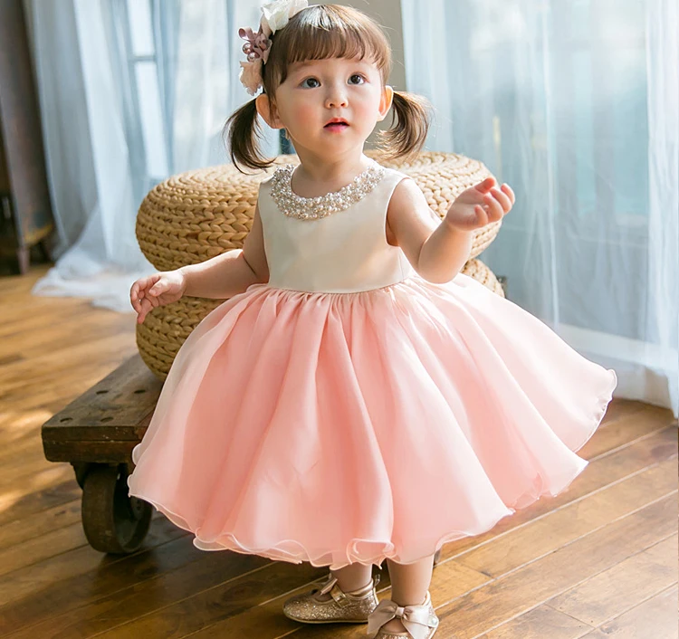 

High Quality Baby Girl Dress Pink Chiffon Baptism Dress for Girl Infant 1 Year Birthday Dress for Christening Gowns 6-24M
