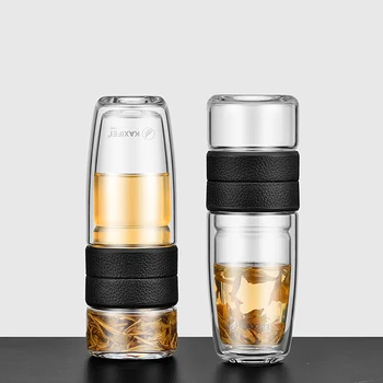 

500ML Double Wall Glass Tea Drinking Water Bottle Glass Stainless Steel Filter for Man Portable Tumbler Bussiness Tea Bottle