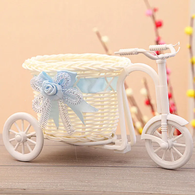 

Flowers Tabletop Vase Round Basket Wheel Rattan Tricycle Decorative Flower Vases Wedding Decoration YU-Home