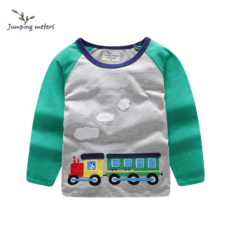 

JUMPING METERS 2019 New Boys Clothing Cartoon Round Neck Long Sleeve T-Shirt Top Children's Cotton Fashion Embroidered T-Shirt
