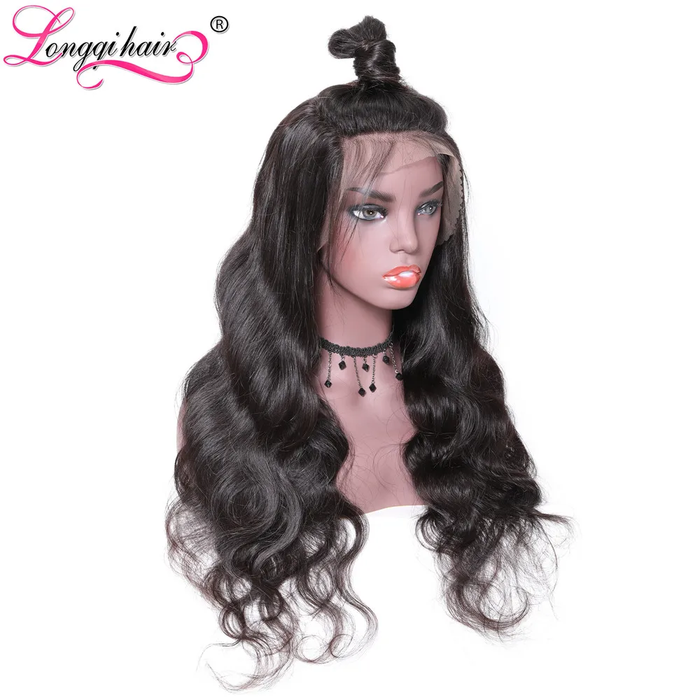 

Longqi Hair Denstiy 150% 180% Brazilian Body Wave Remy Human Hair Wigs Pre Plucked Natural Black 13x4 Long Lace Frontal Wigs