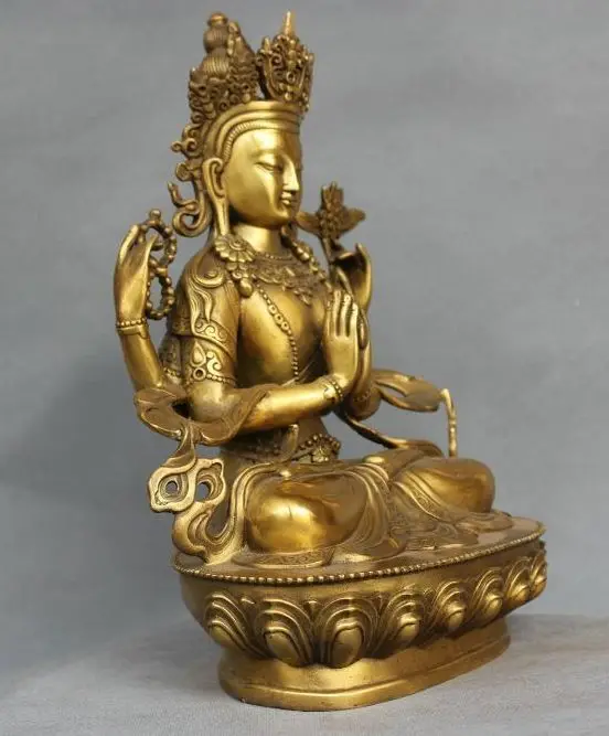 

88006162<<<China Tibet Bronze 4 Arms Kwan-yin Chenrizg Buddha Statue