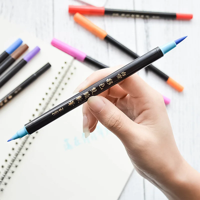 

Double-headed color soft-headed new brush pen watercolor brilliant calligraphy cartoon soft-brush line dipped in beautiful pen