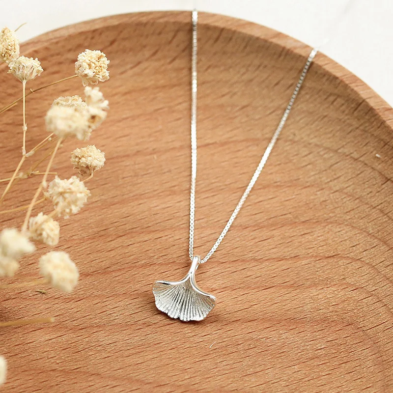 ginko leaf necklace  women 100% 925 Sterling silver nacklace Jewellery Clavicle chain pendant charms