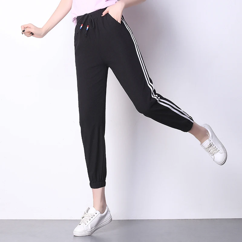 

New College High-Waist Leisure Clothes Nine-Cent Women's Pants Women Ankle-Length Pants Elastic Waist Size S-XXXL HJH