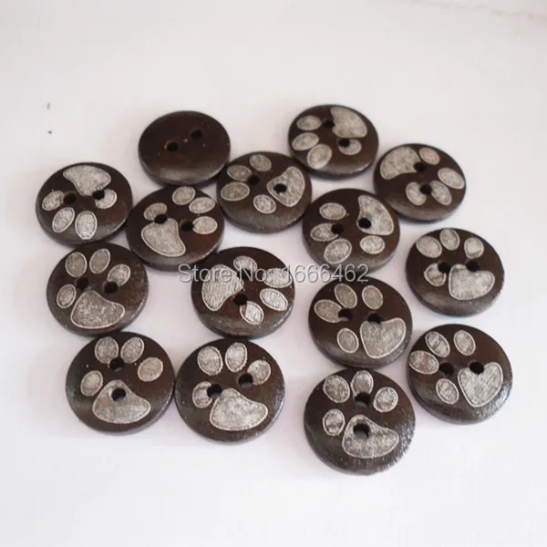

Wholesale 100PCs Deep Coffee 2 Holes Footprint pattern Round Wood Sewing Buttons 15mm Dia.