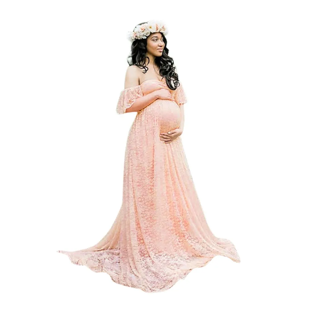 

Pregnant Women Off Shoulder Lace Long Dress Gown Maternity Photography Prop