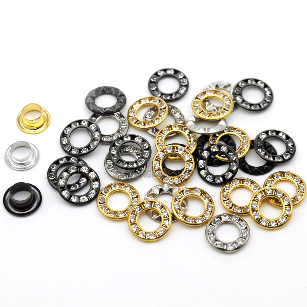 

100sets/lot 12mm round metal brass rhinestone eyelets crystal diamond grommets glass eyelets for knit address decoration12mm-001