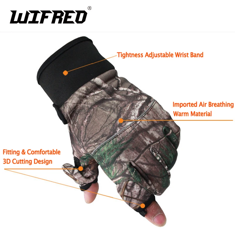 Перчатки Wifreo Camoflage для рыбалки охотничьи перчатки Нескользящие с двумя пальцами