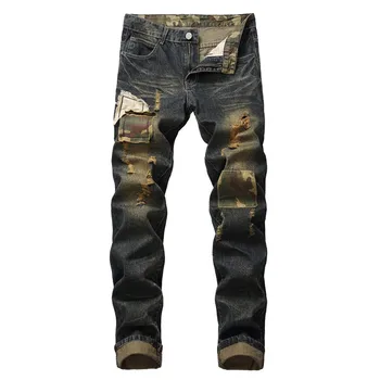 

2018 Autumn and winter New Fashion Men's Straight jeans Men's Hole patch Large size Men's jeans More size 28-38 40 42