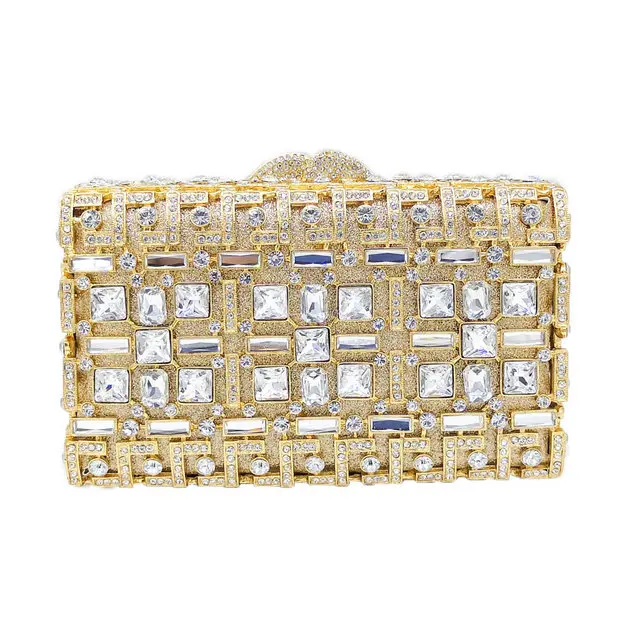 Gold Crystal Bags Бутик де фгг выдалбливают сверкающие алмазы женские вечерние Minaudiere сумки металлический коробок сумка Свадебная вечеринка хрустальные кошельки - Цвет: Gold Crystal Bags