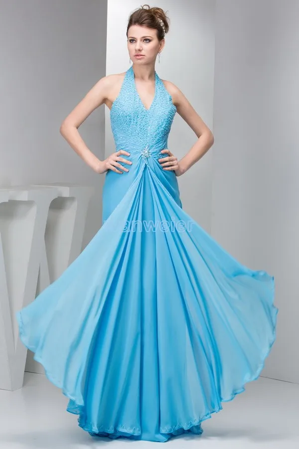 

free shipping 2013 design hot sale plus size halter formal brides maid beading blue custom size long elegant sexy cocktail dress