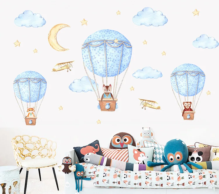 Hot Air Balloons Animals wall stickers decals baby children Nursery bedroom living room decoration wall sticker Home Decor 1pc