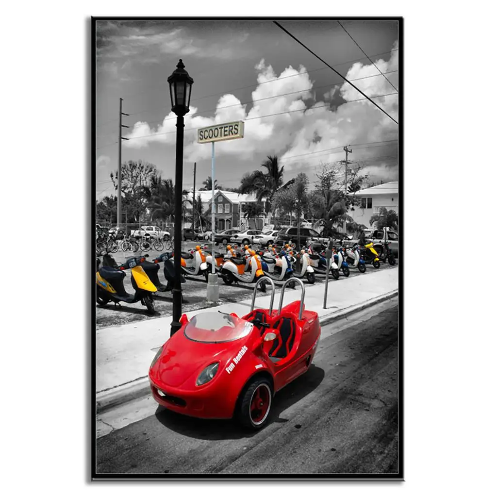New 1 Pcs Still Life Red Car Canvas Painting Modern Car Park Wall