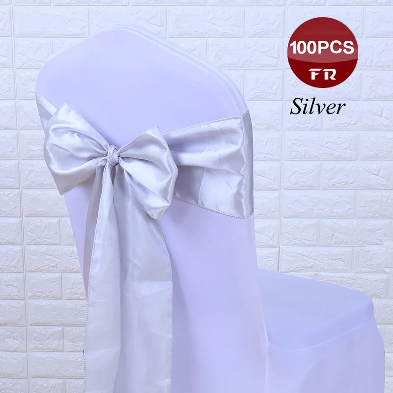 Упаковка из 100 атласная лента на стул бант Галстуки Для Свадьба Вечерние события украшение стула - Цвет: Silver