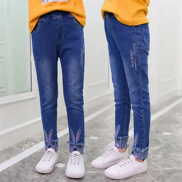 Spring Autumn Children Long Pants 2018 New Slim Skinny Girls Jeans Cute Rabbit Casual Kids Jeans for Girl Toddlers Teens Trouser