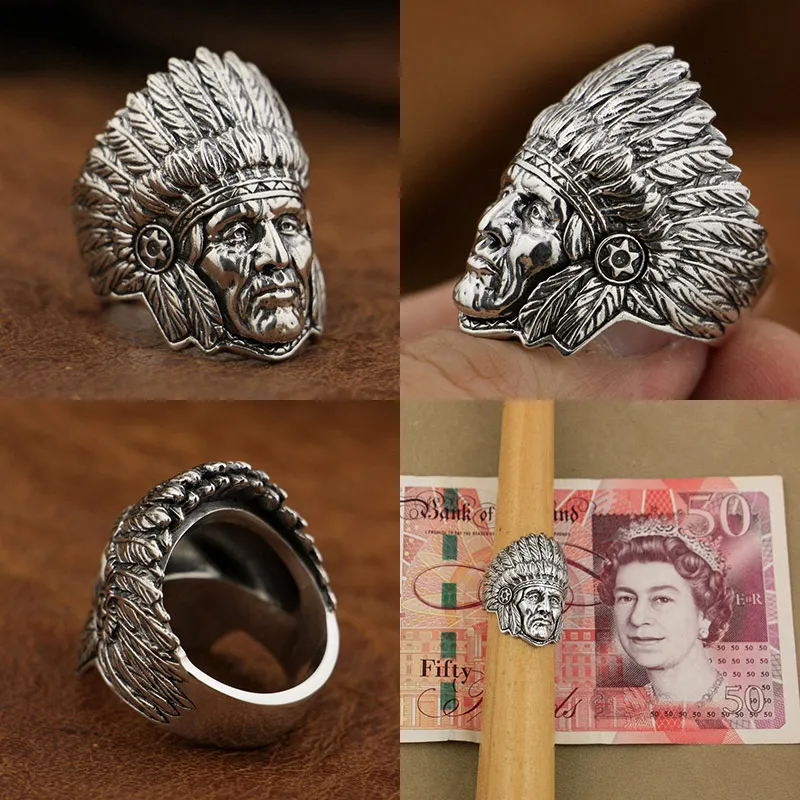 Кольцо из серебра 925 пробы в стиле ретро панк|indian chief ring|ring solidsolid sterling silver |