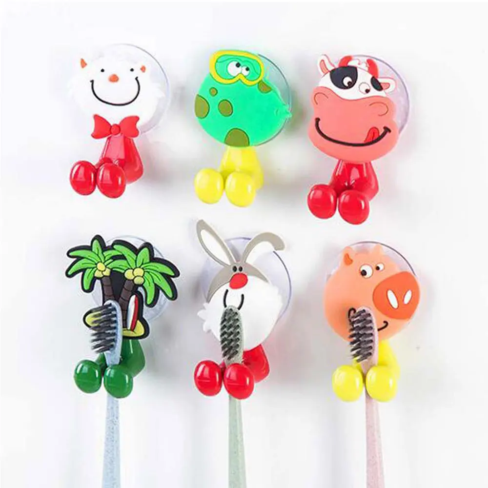 5PC Cartoon Travel Toothbrush Holder Wall Mounted Heavy Duty Toothbrush Holder Stand Hooks Set Toothpaste Suction Cup Holder