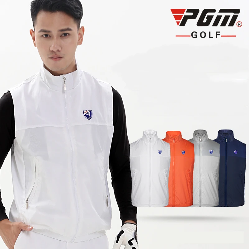 

Pgm Mens Full Zipper Golf Jacket Sleeveless Pocket Waistcoat Windproof Anti-Pilling Outwear Autumn Spring Slim Golf Vest AA11819